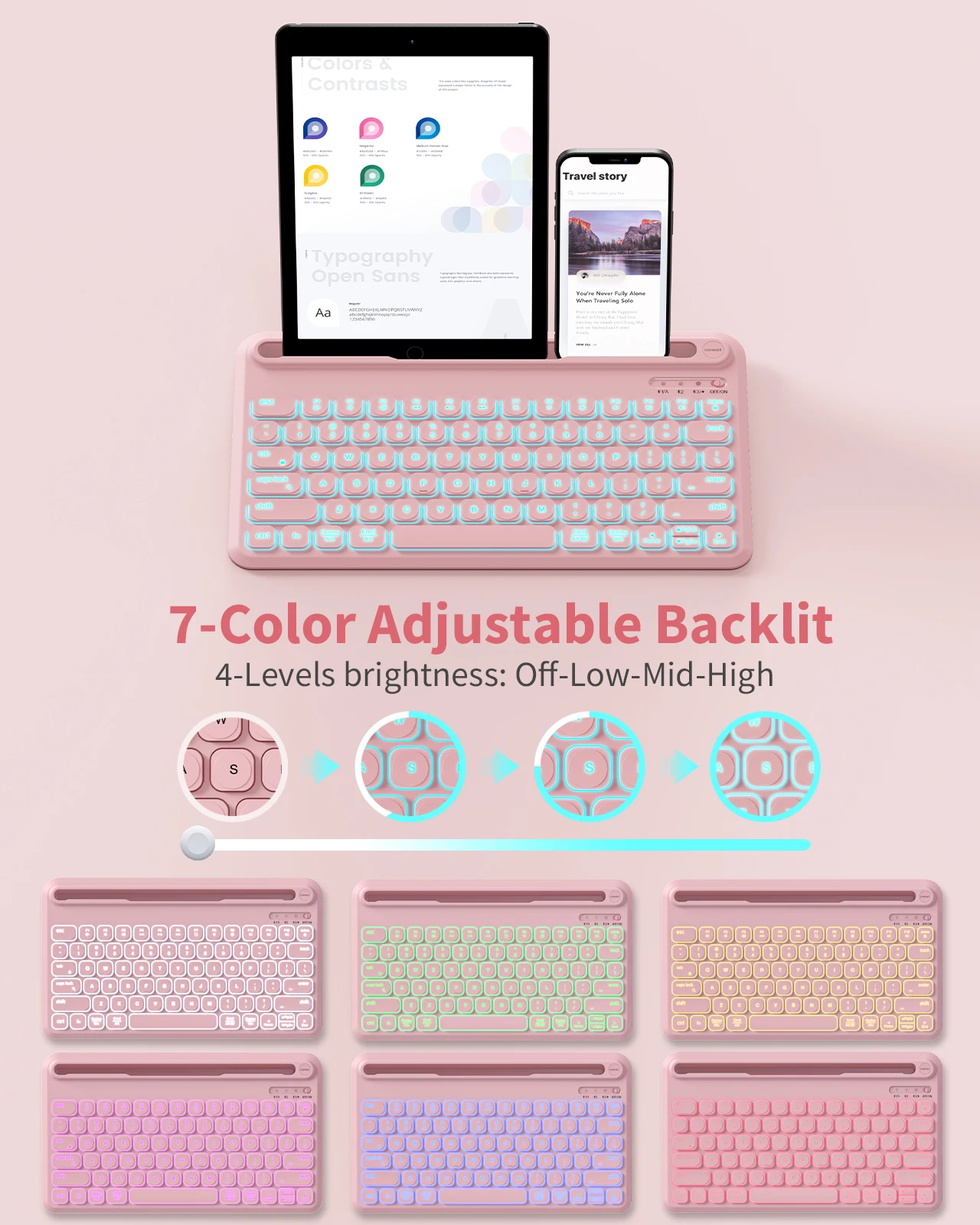 Seenda Multi-Device BT Wireless Keyboard for iPad Pro Air Android Mac Windows Phones Computer Rechargeable Backlight Keyboard