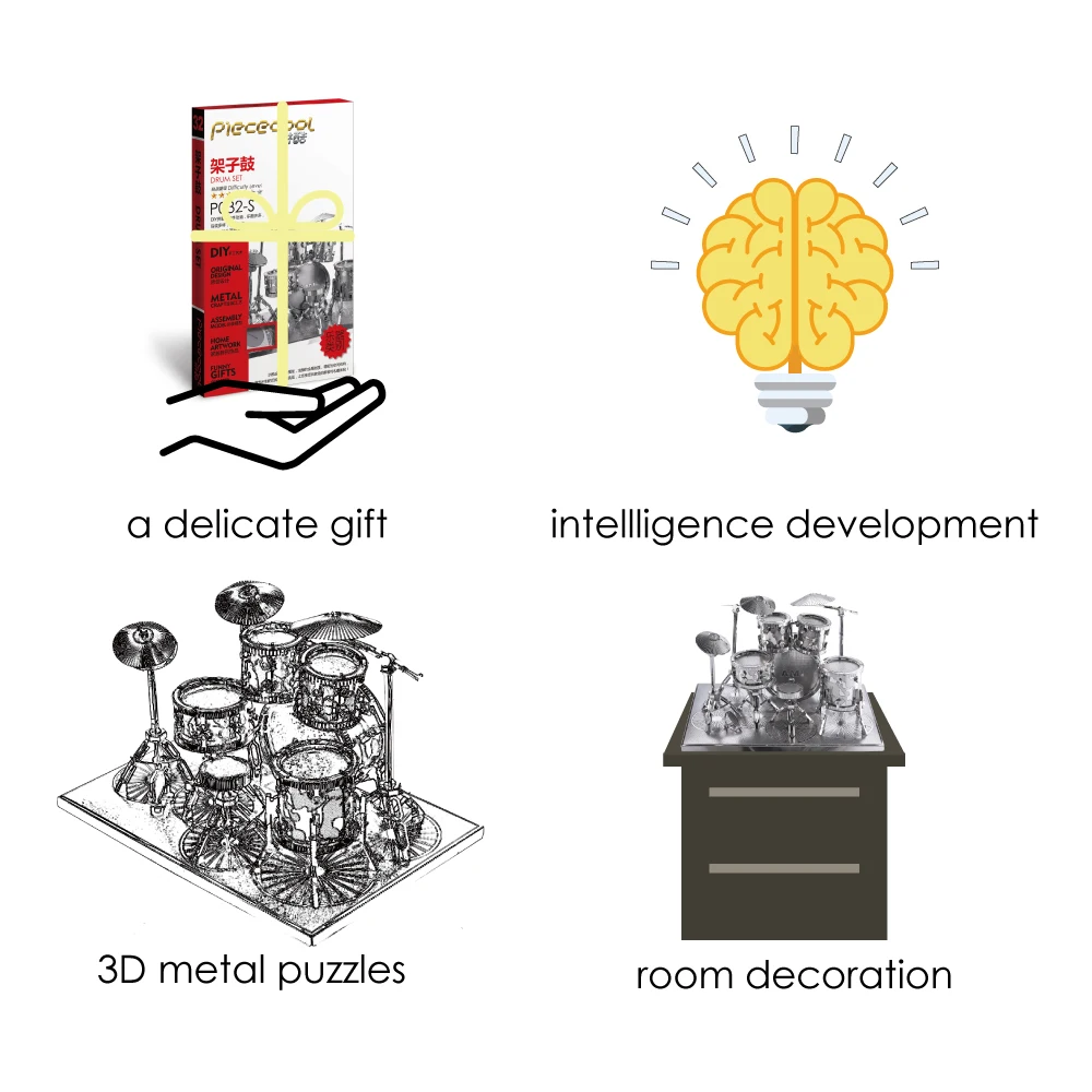 Piececool 3D Metal Puzzles DRUM SET Model Kits Diy Assemble Toys Steel Building Kits for Adult Birthday Christmas Gift