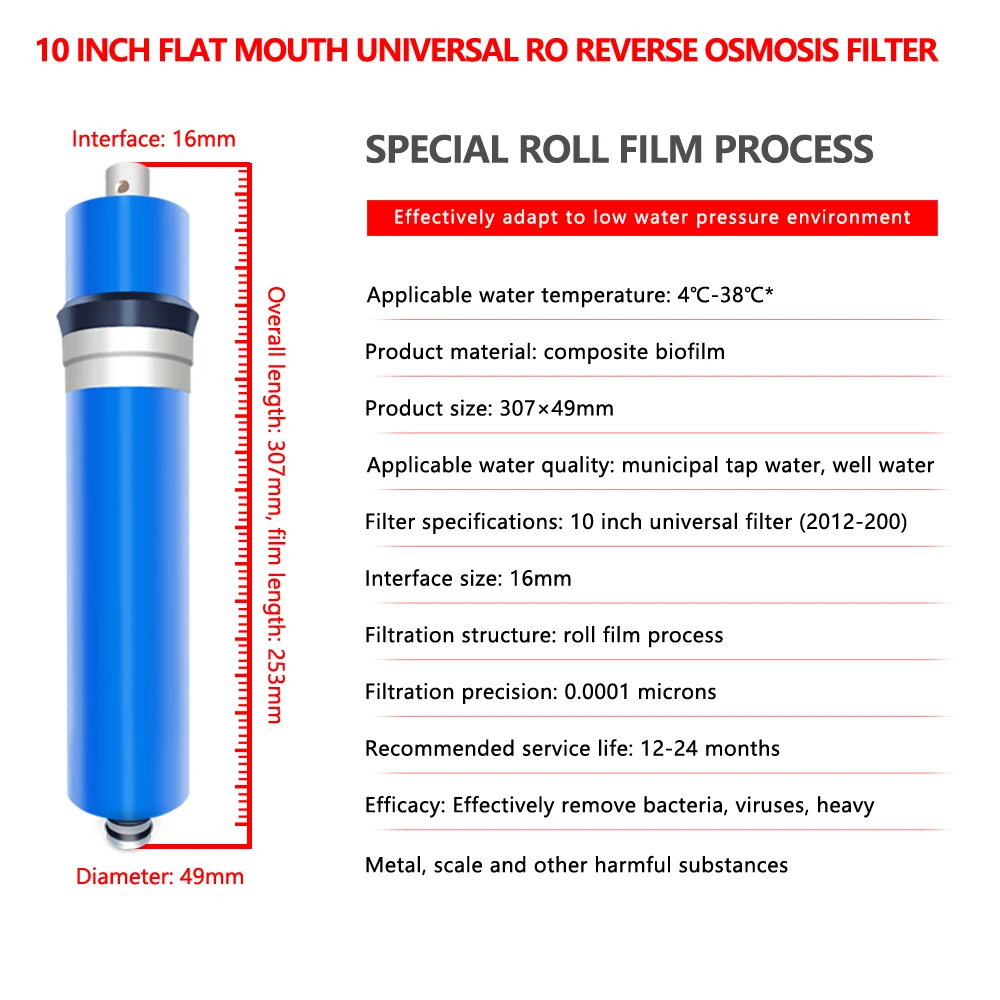 Hot selling 0.0001micron 75 gpd -100 gpd reverse osmosis membrane water filter element water purifier machine with long life