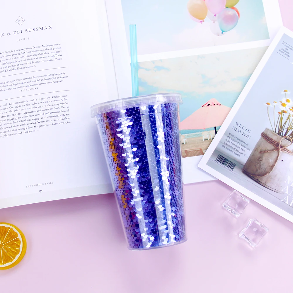 
Wal-mart audit approved new design golde stamping effect 16oz double wall plastic straw cup with a lid 