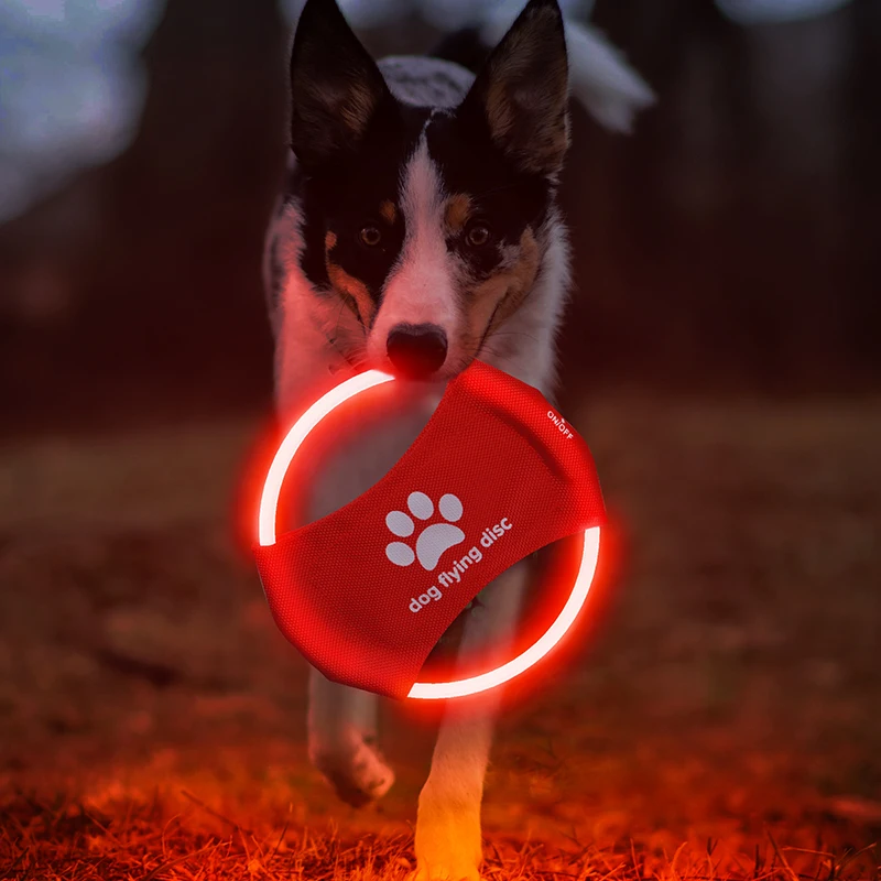 Customize Logo  Pets  Toys Flash Light USB rechargeable  Flying Outdoor Pet Toy Training plastic Flying Disc