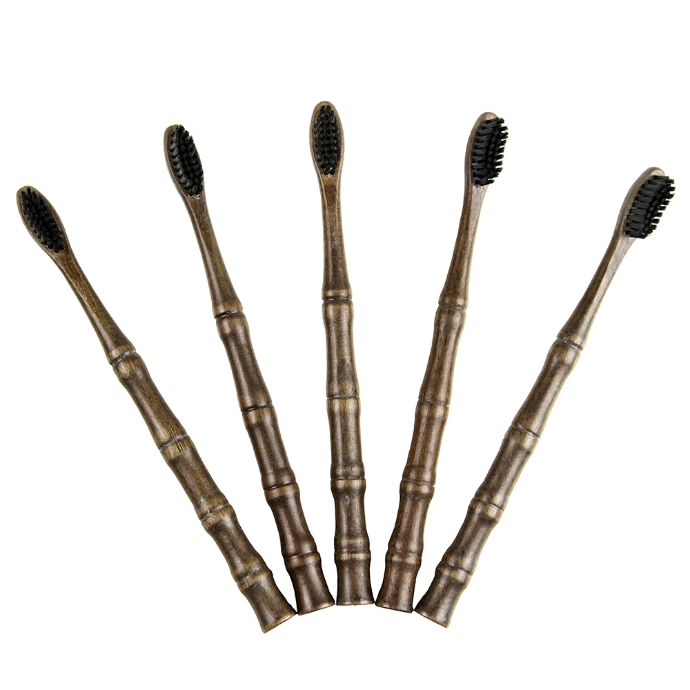 Biodegradable luxury walnut black  wooden charcoal toothbrush with case