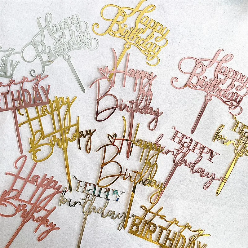 Hot Sale Birthday Party Decoration Custom Acrylic Laser Cut HAPPY BIRTHDAY Letter Cake Topper
