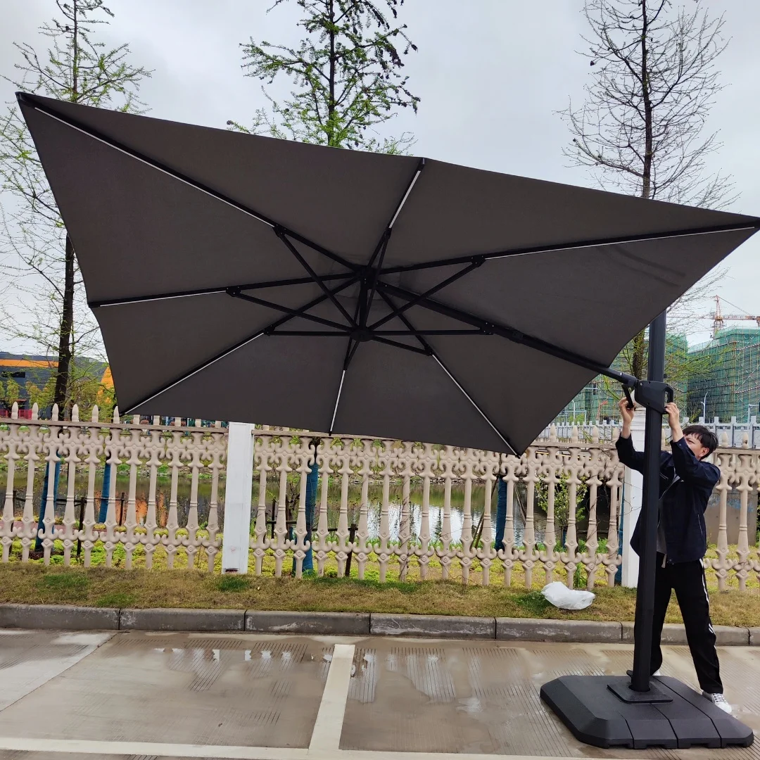 Sombrillas Patio Cantilever Large Garden Outdoor Parasol Umbrella with Solar Lights