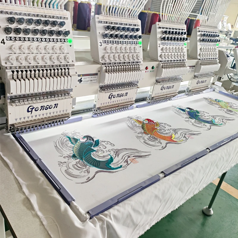 Strong machine frame top quality 4 Heads 12 15 needles Computer Embroidery Machine for cap shirt flat embroidery