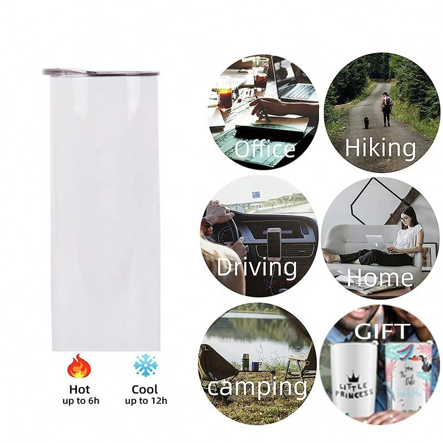 Factory Wholesale 20 Oz Skinny Sublimation Blank Straight Stainless Steel Tumbler With Straw Free Shipping USA Warehouse
