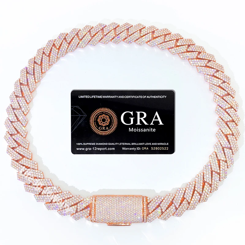 Hip hop Jewelry 18mm 3rows VVS Moissanite Diamond Cuban Link Chain 925 Silver Moissanite Necklace Custom Fashion Jewelry Chain