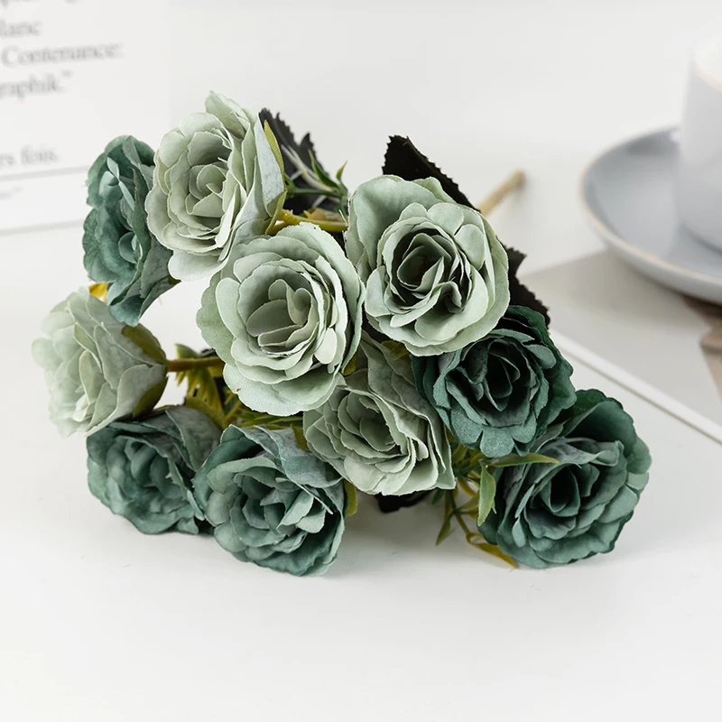 Factory Wholesale Small Rose Bouquet Wedding Decoration 10 Heads Rose Flowers For Wedding Home Decoration
