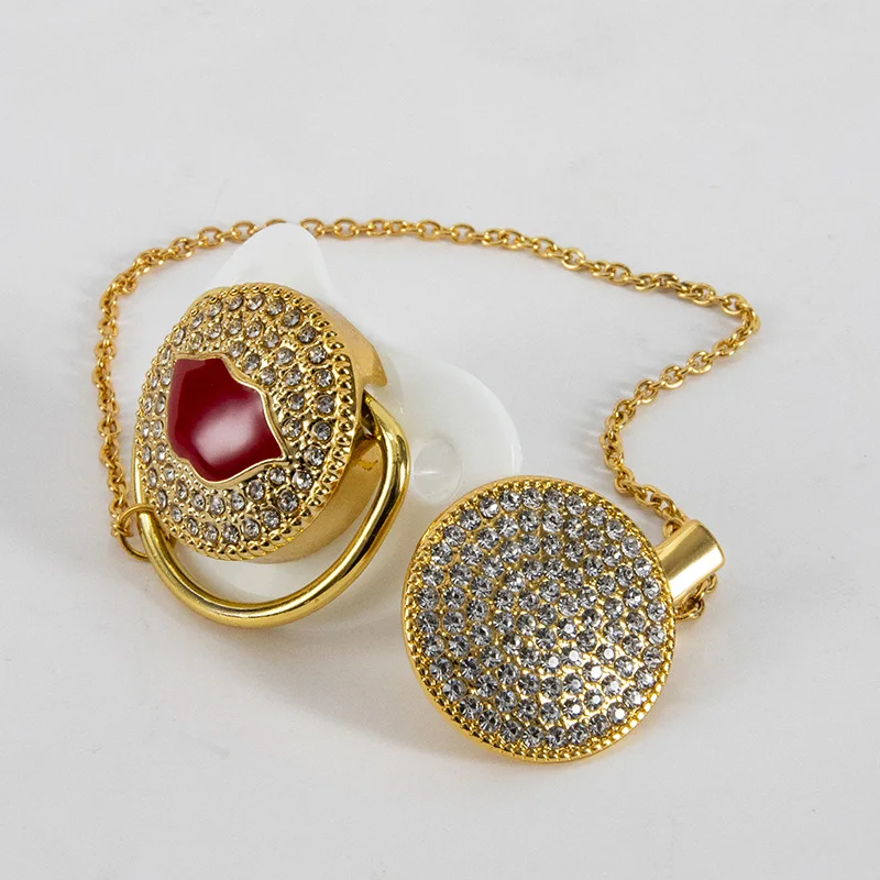 Hot Sale Newborn BPA Free Liquid Silicone  Luxury Diamond Collection Baby Pacifier & Clip Set