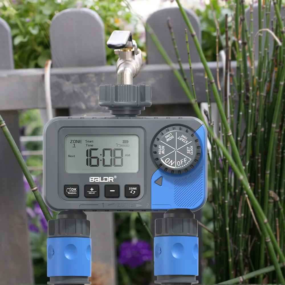Sprinkler Timer 2 Zone, Programmable Water Hose Timer 2 Outlet for Garden, Automatic Irrigation Timer IP54