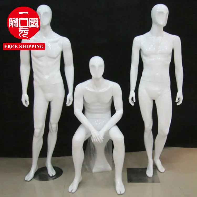Clothing store mannequins and props window display full-body male models