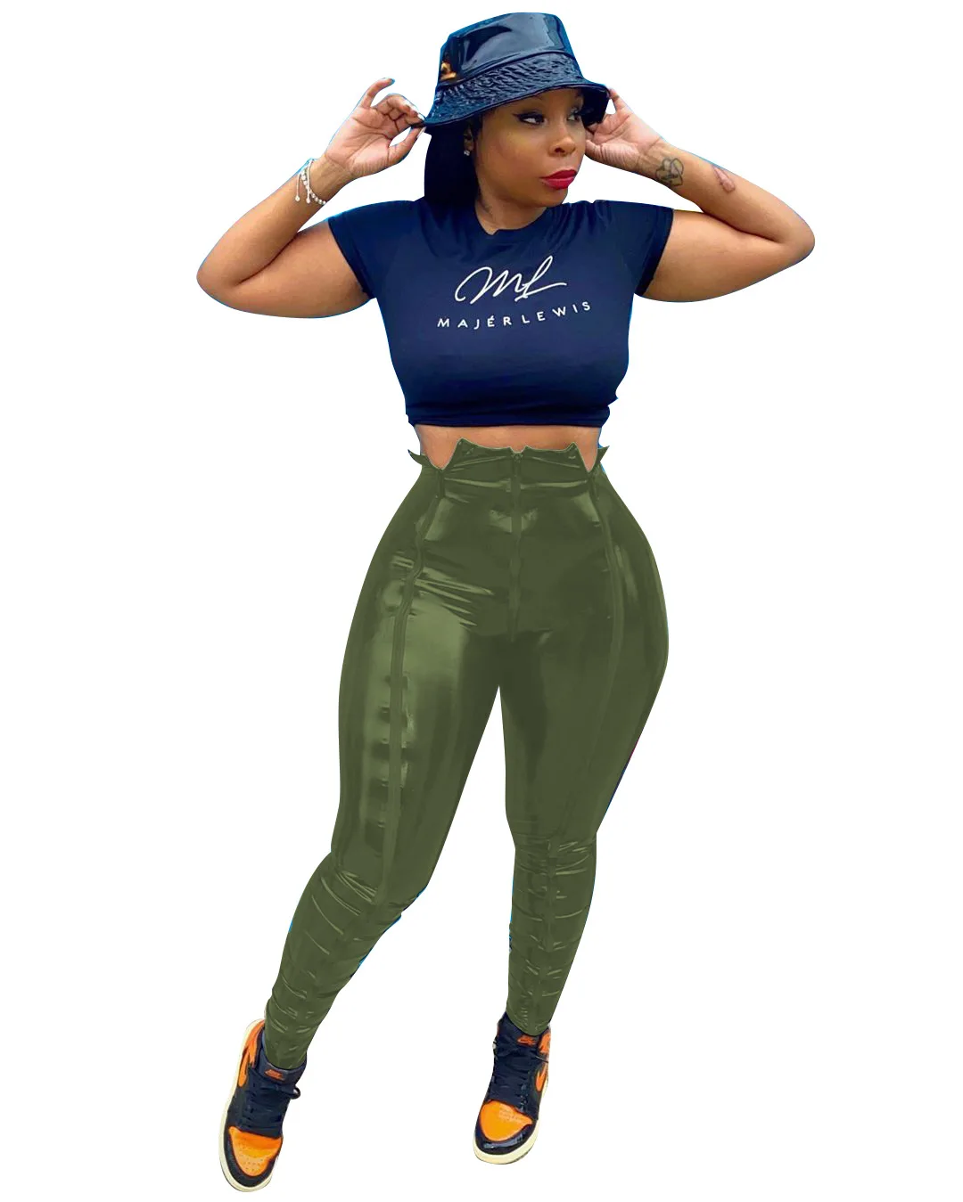 2021 New Arrival Women Leggings Street Zipper Skinny Slim Pencil Female Trousers Sexy Shiny Pu Leather elastic Pants