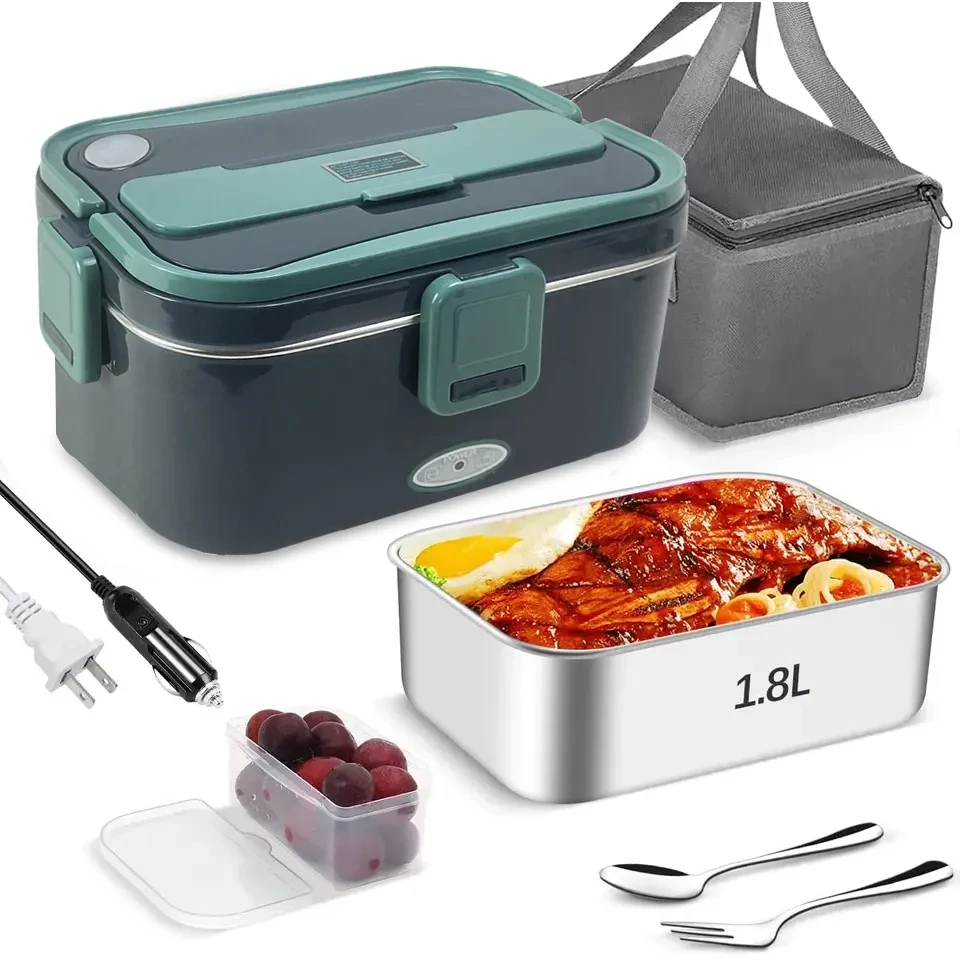 China Factory Custom 1.8L Electric Lunch Box Multipurpose Electric Lunch Box Green With Carry Bag