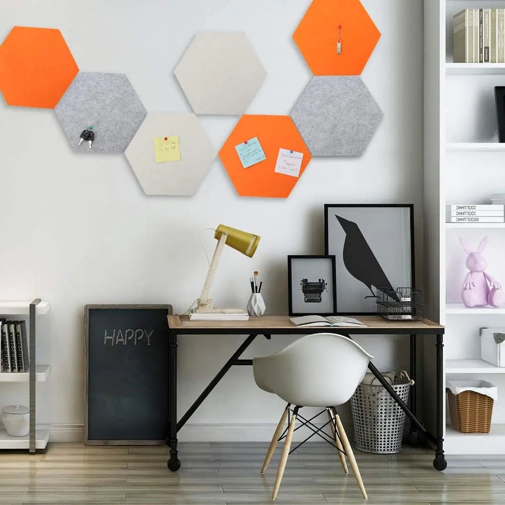 Hexagon Felt Board Tiles Self Adhesive Memo Bulletin Boards with Push Pins for Notes Pictures Office Home Decor