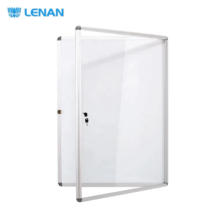 School office supplies aluminum frame magnetic whiteboard showcase wall mounted lockable notice board enclosed bulletin board