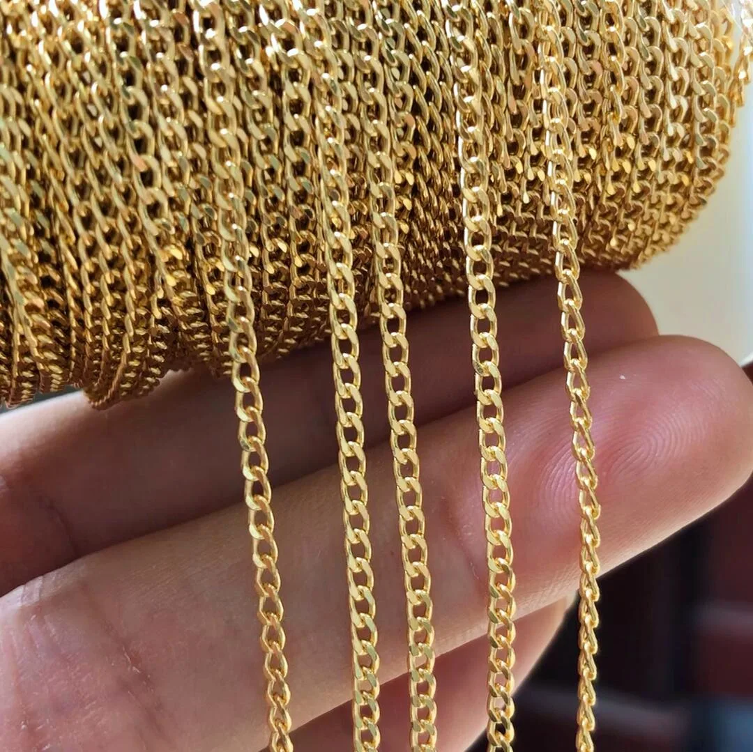 GP 2.0mm 2.9mm by Meter Cuban Chain miami curb 14K Gold Filled permanent jewelry chains women jewelry gold filled