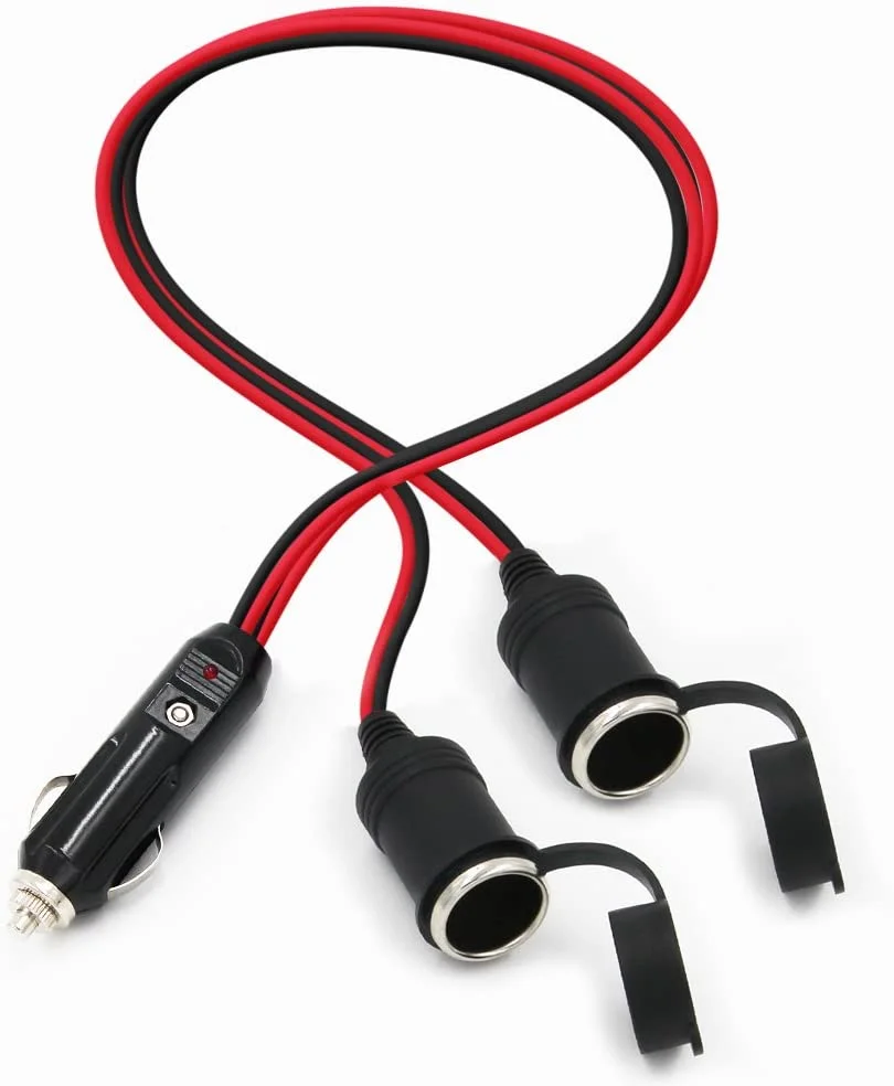 2 Way Cigarette Lighter Extension Cord 1 to 2 Sockets Car Cigarette Lighter Splitter Power Adapter Male Plug to Female Socket