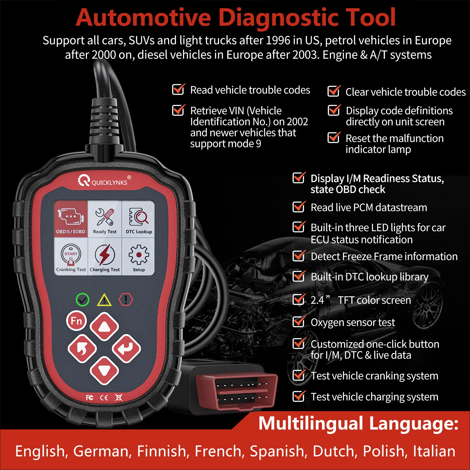 best Cheap multi-language OBD car scanner Engine fault code diagnostic tool ELM327 OBD2 OBD2 scanner