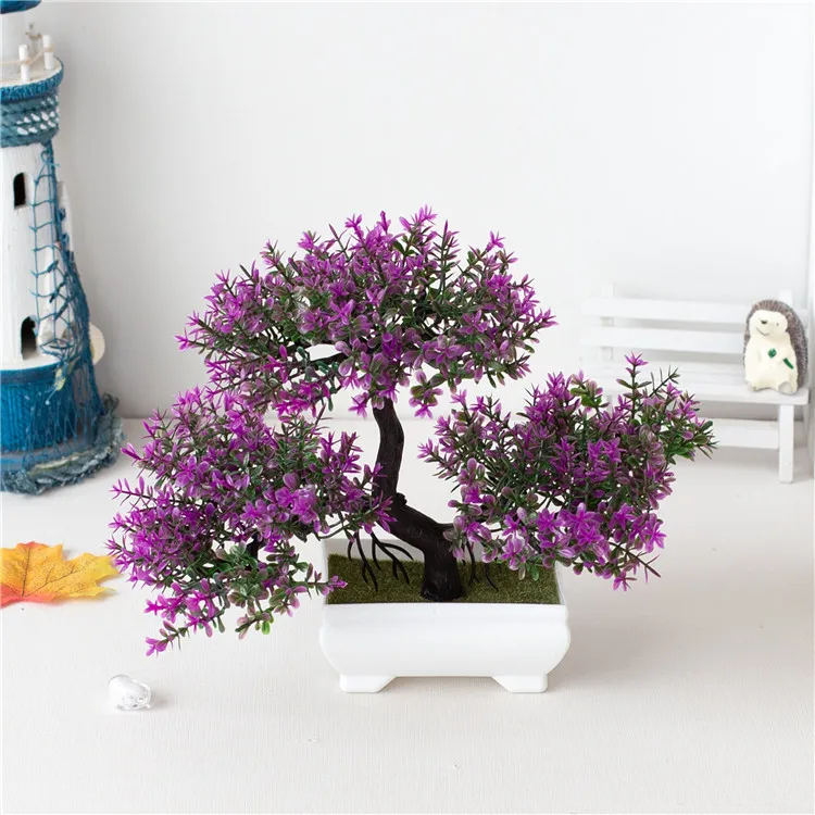 3 Fork Bonsai Plastic Green Plants Artificial Small Pine Tree Potted For Home Office Decor