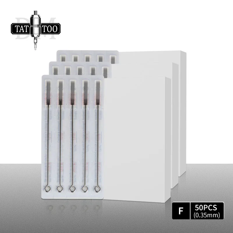 Wholesale 50pcs 0.35MM Stainless Steel Flat Tattoo Needles 5F 7F 9F 11F 13F 15F Disposable Tattoo Needle for Coil Tattoo Gun
