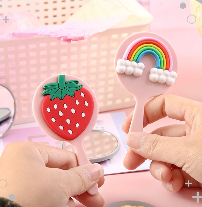 Mini cartoon portable makeup mirror cute travel single sided handheld vanity mirror