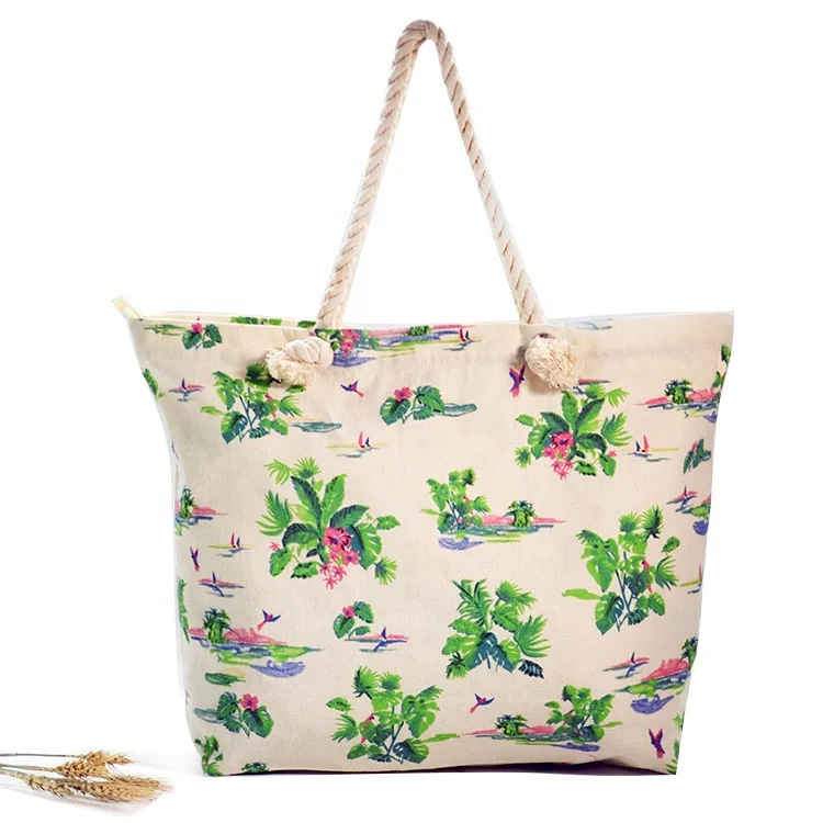 Wholesale Cotton Rope Handle Shoulder Tote Bag Cotton Beach Bag With Custom Printed Logo