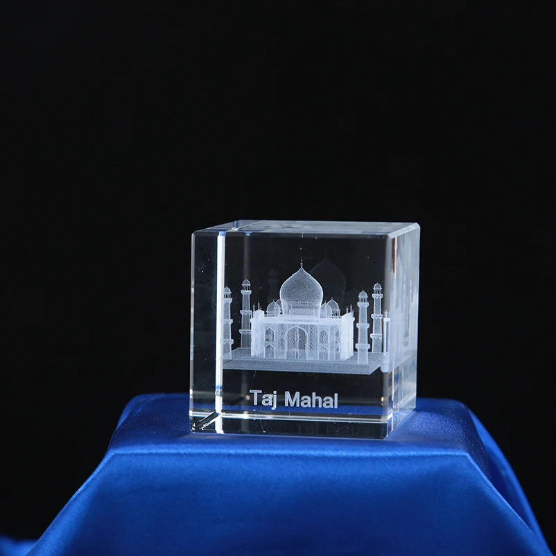 Factory direct wholesale customize 3d Laser Engraving crystal k9 glass cube customize building souvenir