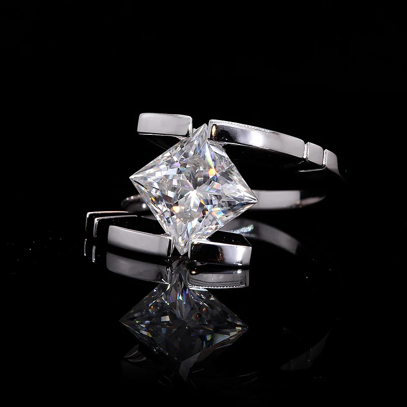 18K Solid Gold Lab Grown CVD Diamond Man Ring Princess Cut 3.17 Carat Solitaire with IGI Certificate Diamond Band Ring for Men