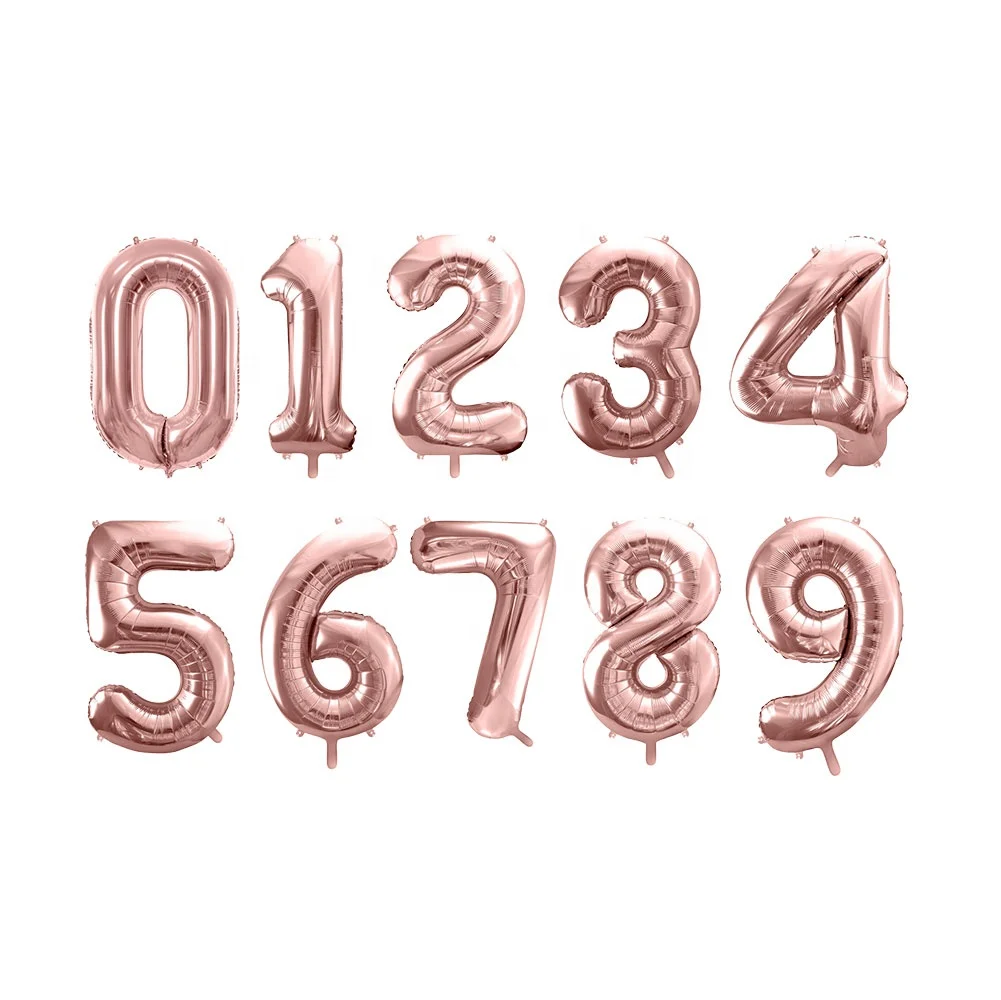 Hot sale custom 26 inch latex balloons rose gold 0-9 birthday party decorations balloons with high quality