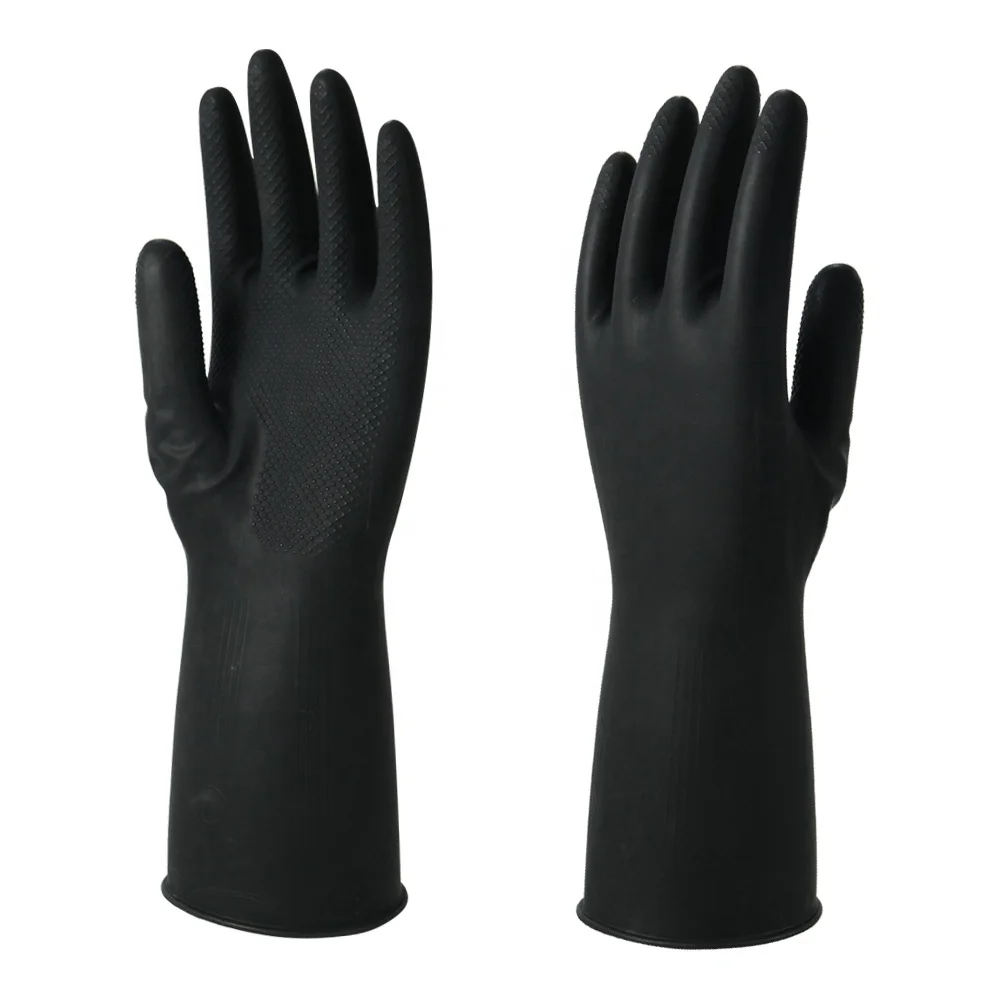 Heavy Duty Long Cuff Industrial Black Latex Glove 45cm Long
