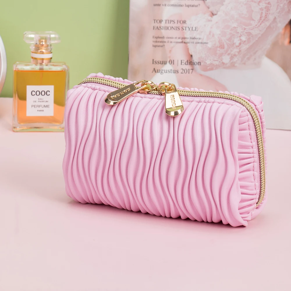 KONCAI leather cute bag cosmetic accessories women beauty purse travel vanity organizer small makeup pouch