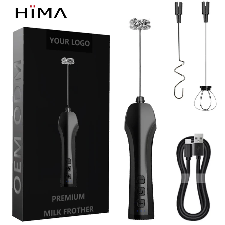 HIMA Professional Custom Milk Frother High Quality Usb Speed Adjustable Rechargeable Milk Frother 3 Speed Hand Held Milk Frother