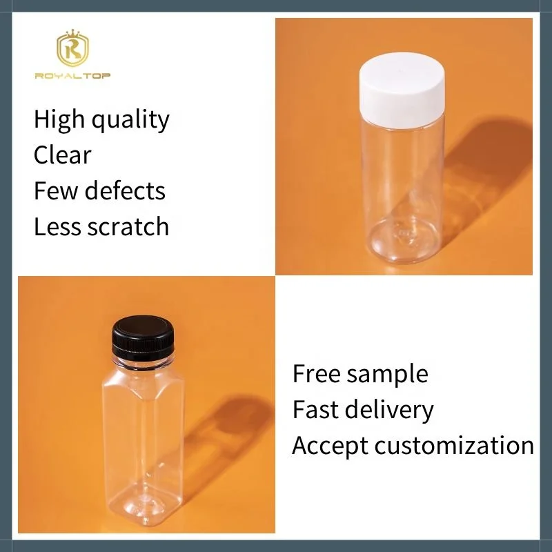Bulk Empty Transparent PET Beverage Wide Mouth Containers 12oz 16oz Plastic Juice Bottles With Cap For Business