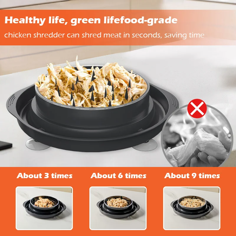 12in BPA Free Kitchen Twist Chicken Mincing Manual Meat Chicken Breast Shredder with Suction Mat Transparent Tray and Lid