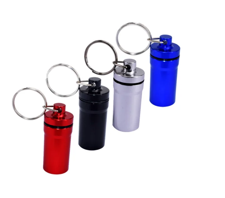 Outdoor Aluminum bottle KeyChain  Pill Container Keychains Waterproof Medicine Box metal Keychain