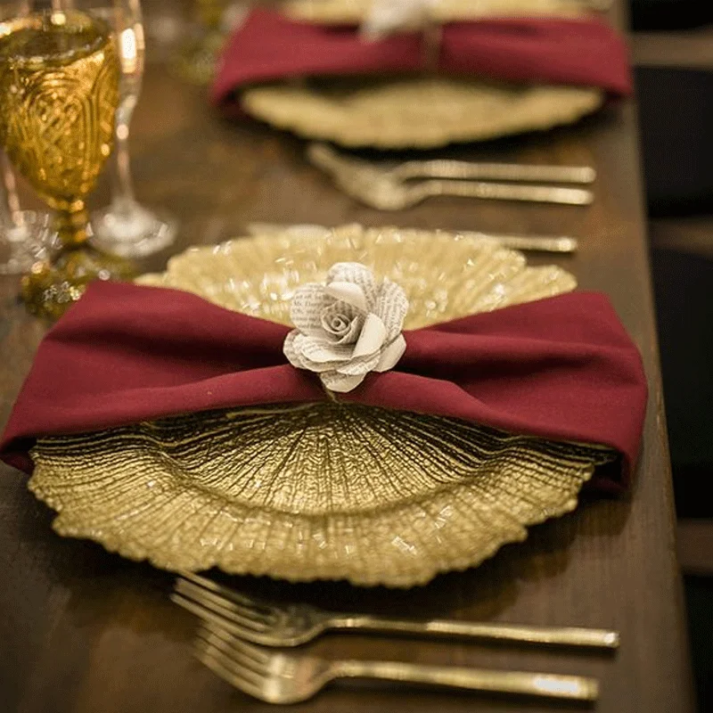 Wholesale Luxury Gold Reef Charger Plates Acrylic Round Plastic Charger Plates Wedding Dinner Gold Charger Plates