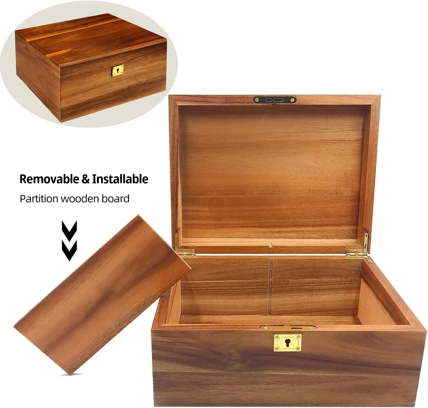 custom Premium wedding baby keepsake box acacia gift boxes wooden stash box with locking key