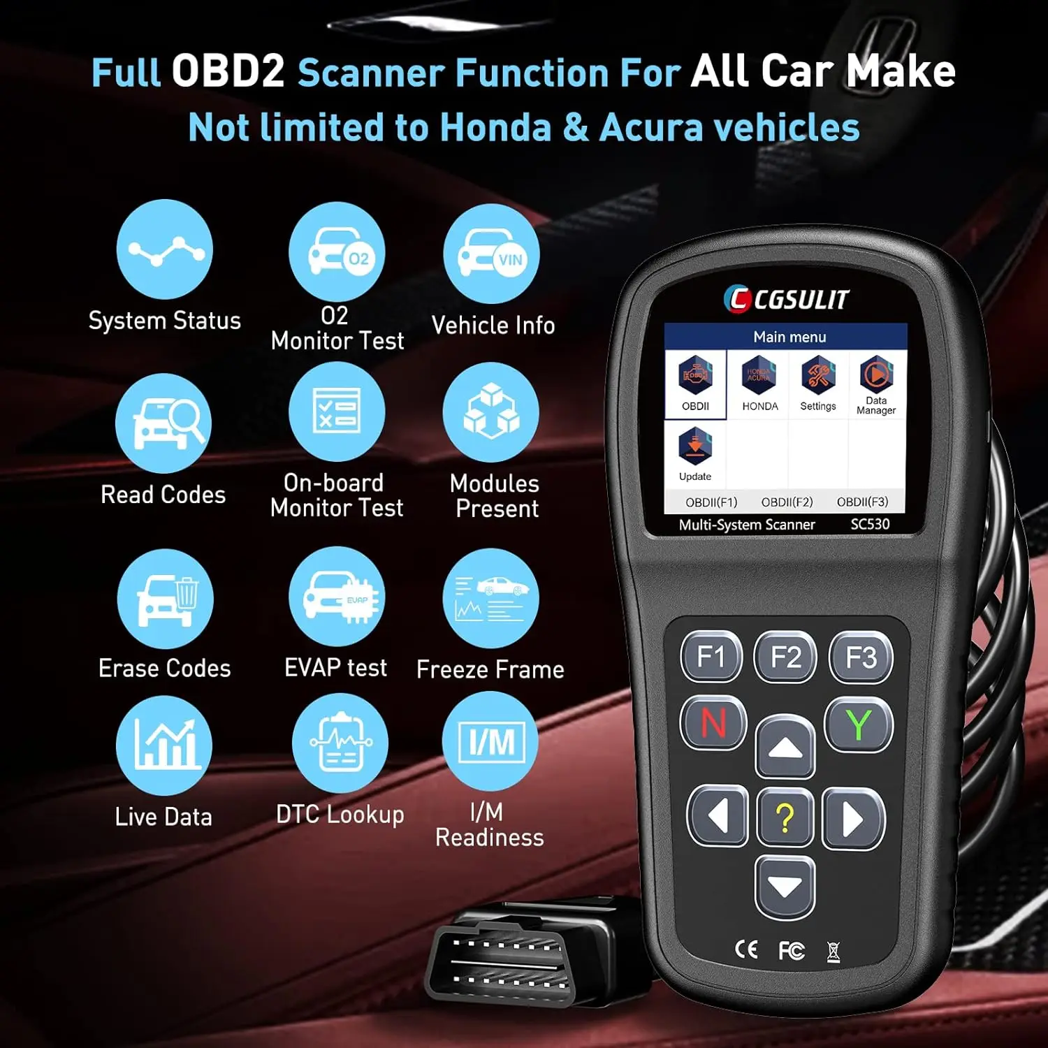 SC530 ABS SRS Airbag EPB Oil Battery Reset Transmission All System Scan Tool Diagnostic Car Scanner OBD2 Scanner Code Reader