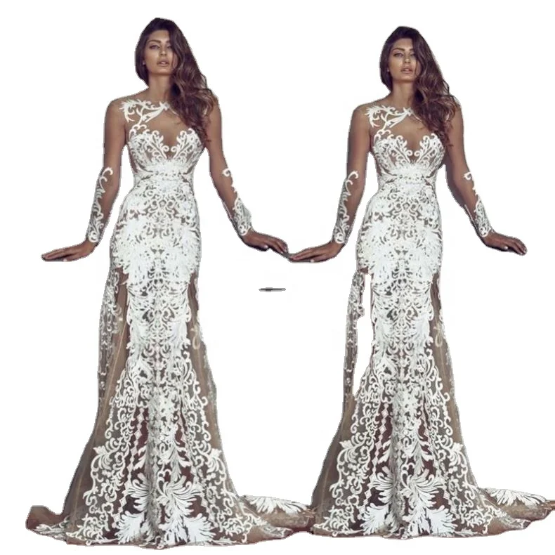 Autumn 2021 best standard long sleeve Embroidered gauze wedding dress new evening dress