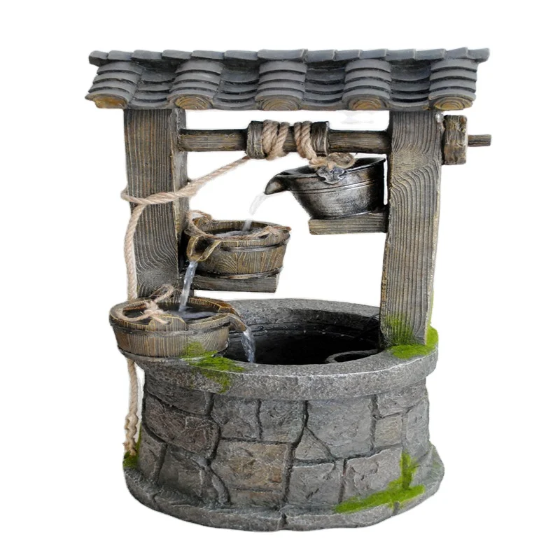 Outdoor polyresin hanging well water fountain for garden decoration