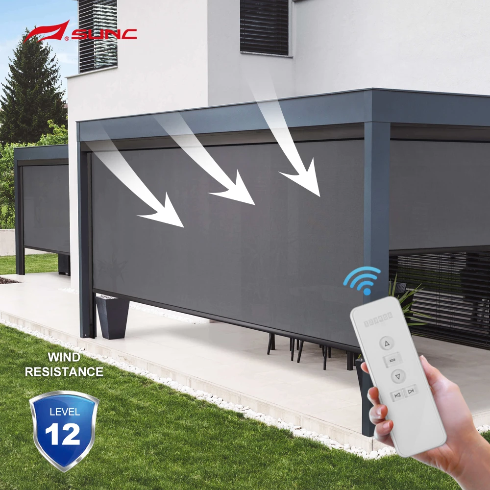 SUNC Terrace Cover Motorized Roller Blinds Zip Screen Series Track Outdoor Roller Shades,roller Fabric French Window Wide Blade