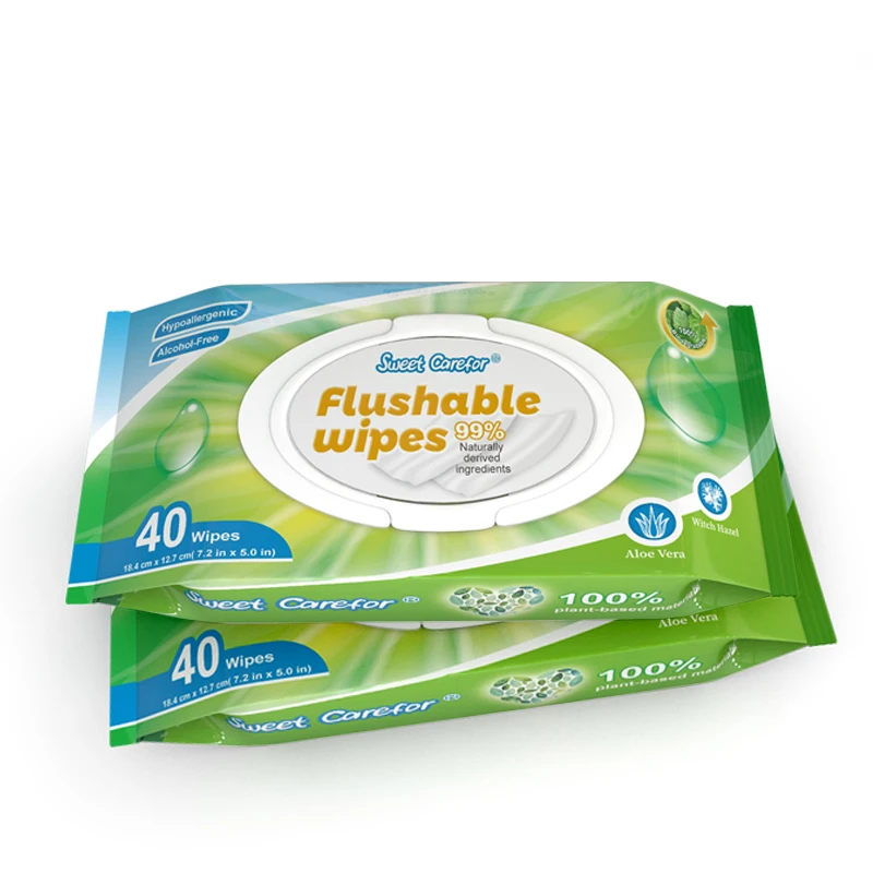 100% biodegradable flushable wet toilet paper with compostable PLA packaging