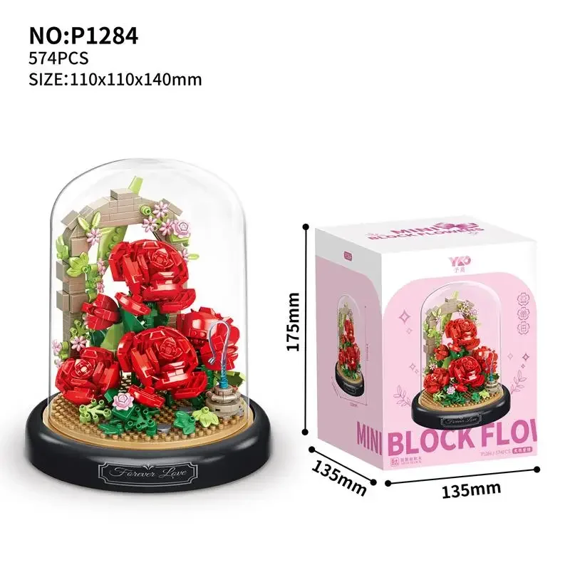 Mini Blocks Lovely Simulation Flowers Building Bricks Preserved Fresh Rose Artificial Sakura Adult Toy Gift Girl Present Holiday