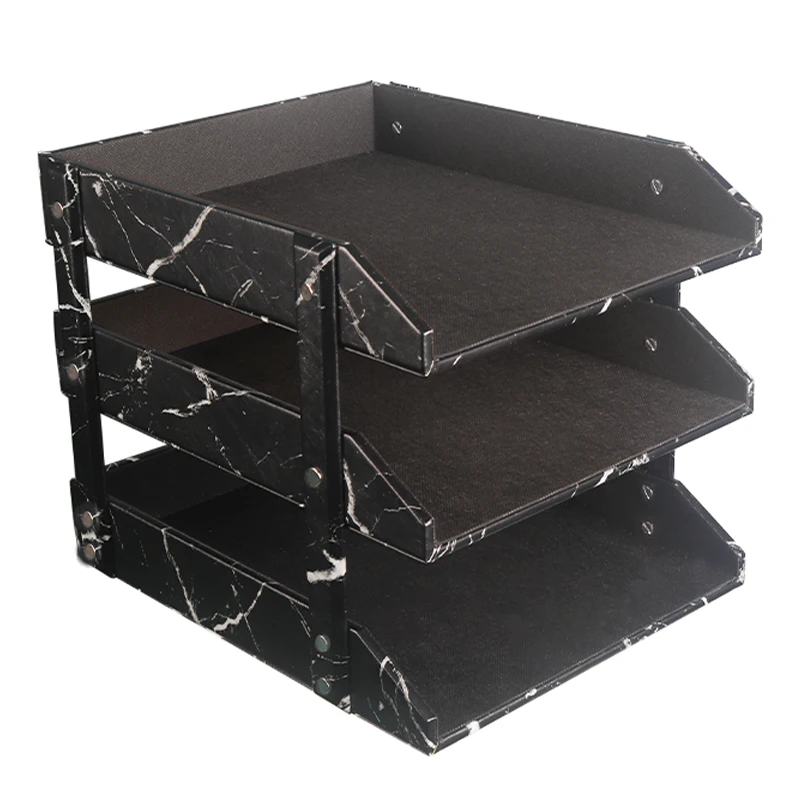 Leather Three-layer File Rack Office Desktop Paper Document Holder Custom Creative File Storage Rack