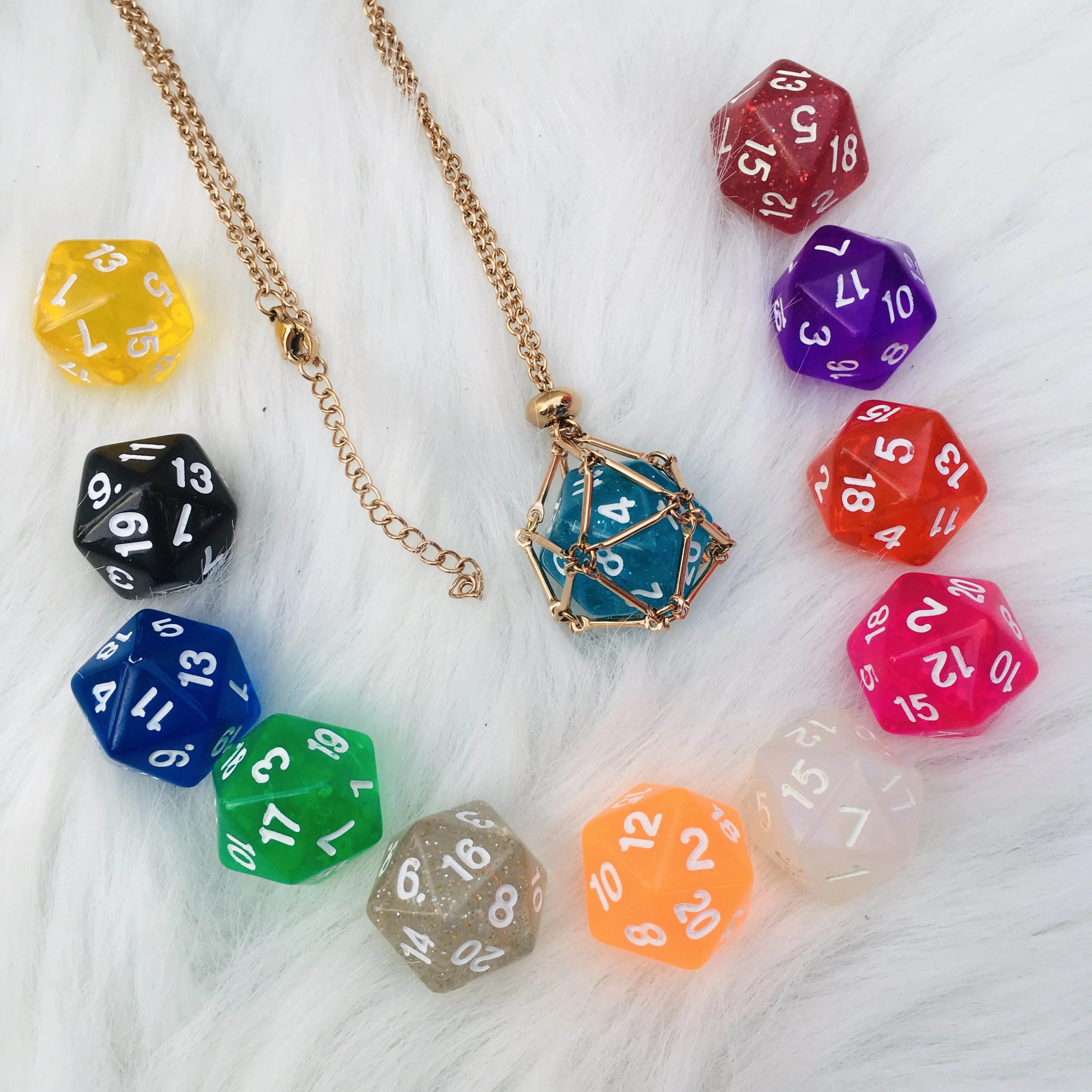 D20 Dice Necklace Handmade Stainless Steel Crystal Gemstone Pendant Pouch Holder