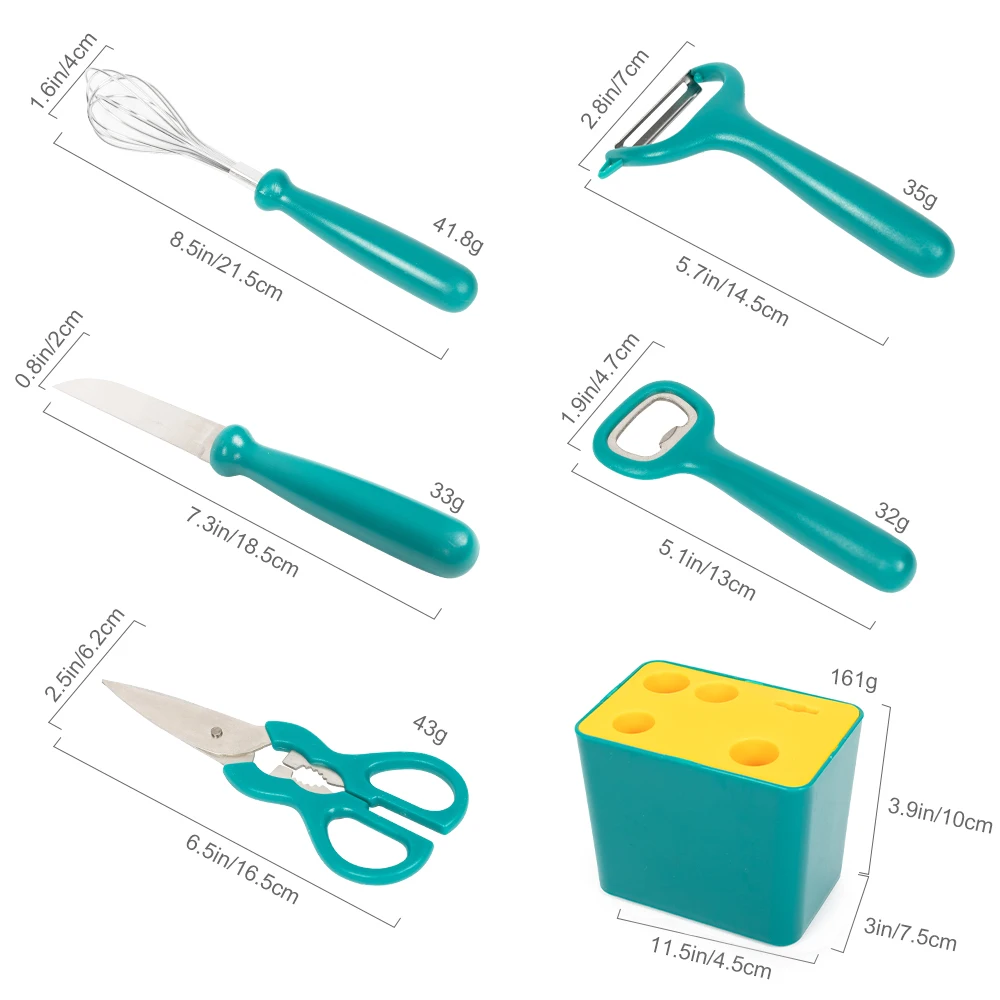6pcs Green House Kitchen Supplies Accessories Whisk Open Pleer Scissors And Knife Kitchen Gadgets