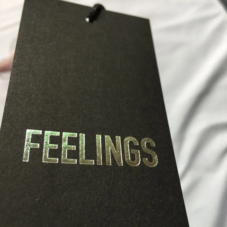 Garment Accessories Custom Clothing Tag With Stamping Foil Hang Tags For Jeans Black Cardboard Paper Tag With Logo