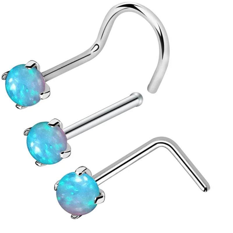 3Pcs Pack Multi Function Piercing Opal Nose Studs Pin  Rings