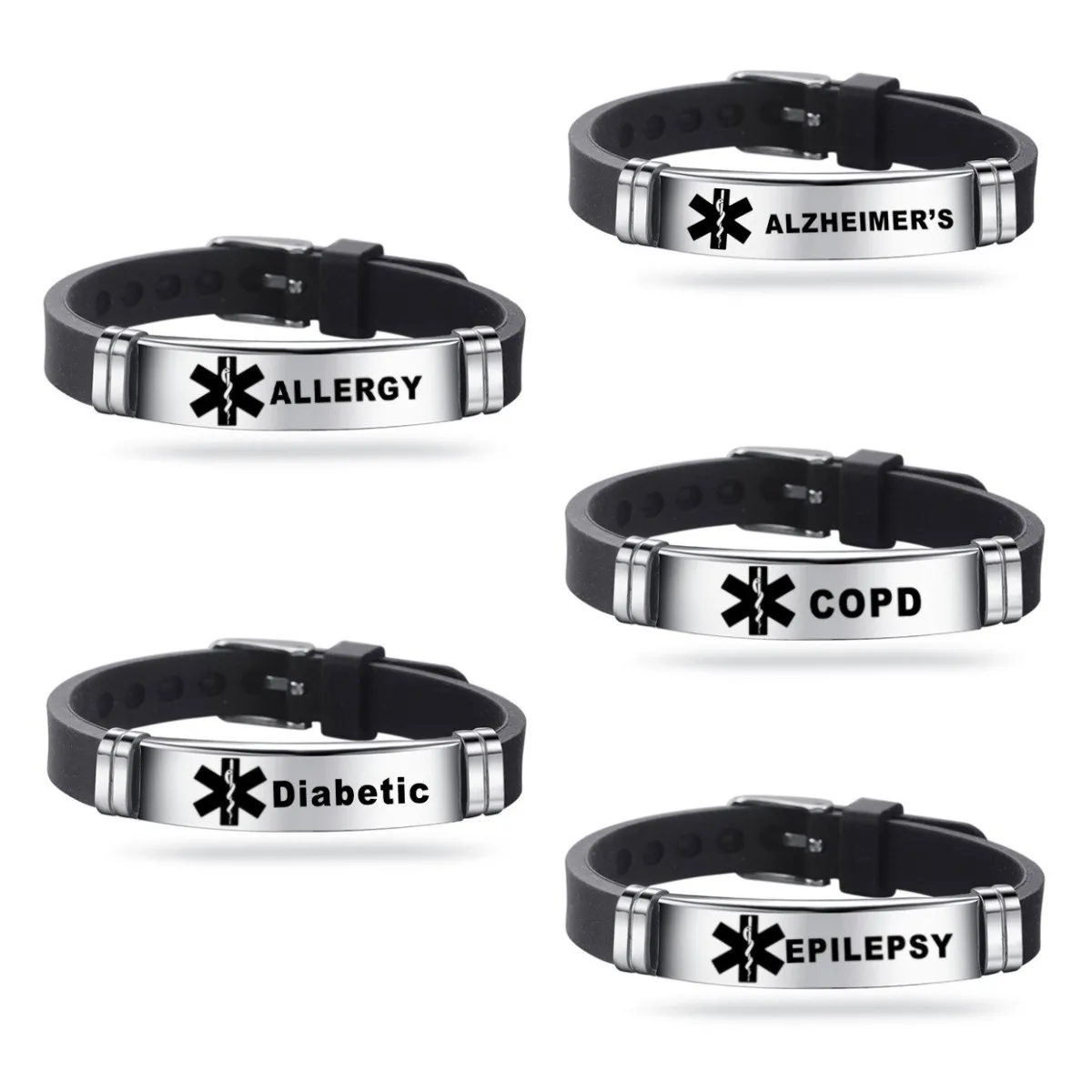 Titanium Steel Silicone Wristband Personalized ID Engraving Medical Alert Diabetes Type 1 2 Awareness Armband Watchband Bracelet