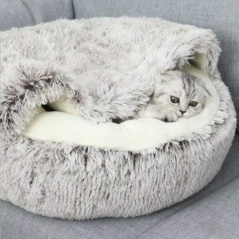 Long Plush Pet Mats Dogs Kennel Dog Sofa Bed with Pillow Waterproof Soft Sleeping Bed Blanket for Pet Small Cave Dog Bed